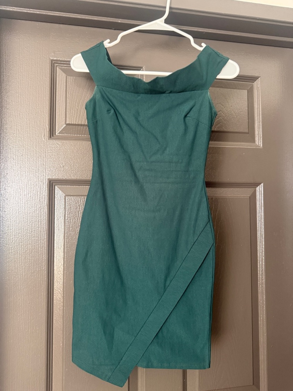 a'gaci Dark Teal Off-Shoulder Sheath Mini Dress